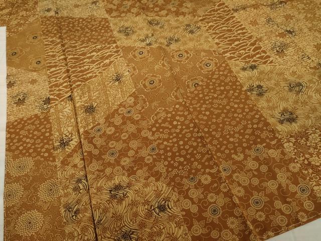 平和屋着物●上質な小紋 型染め 切嵌花文 正絹 逸品 AAAZ3751ck