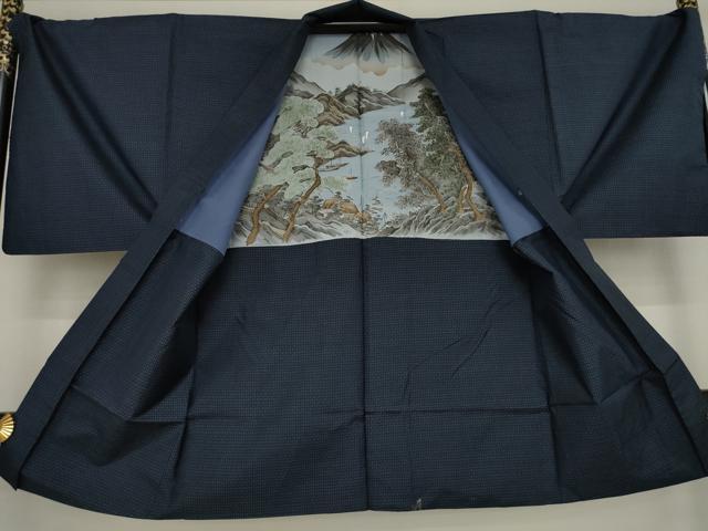 平和屋着物●男性 本場大島紬 アンサンブル 変わり格子 正絹 逸品 AAAZ3811ck