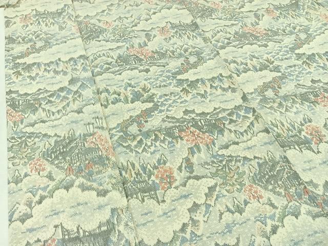 平和屋着物▽上質な紬 単衣 風景人物文 正絹 逸品 AAAZ3962jh