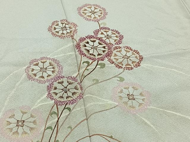 平和屋着物▽訪問着 単衣 草花文 反端付き 正絹 逸品 AAAZ3964jh