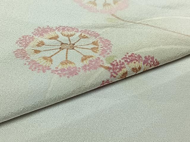 平和屋着物▽訪問着 単衣 草花文 反端付き 正絹 逸品 AAAZ3964jh