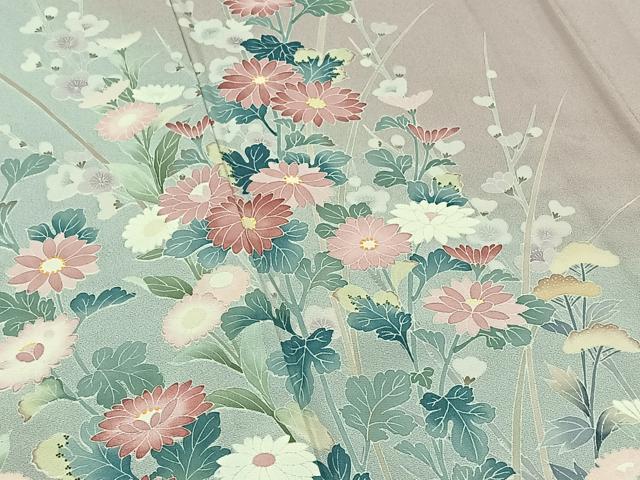 平和屋着物▽訪問着 単衣 作家物 草花文 暈し染め 正絹 逸品 未使用 AAAZ3970jh