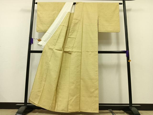 平和屋着物▽生紬 単衣 色無地 女郎花色 正絹 逸品 AAAZ3973jh