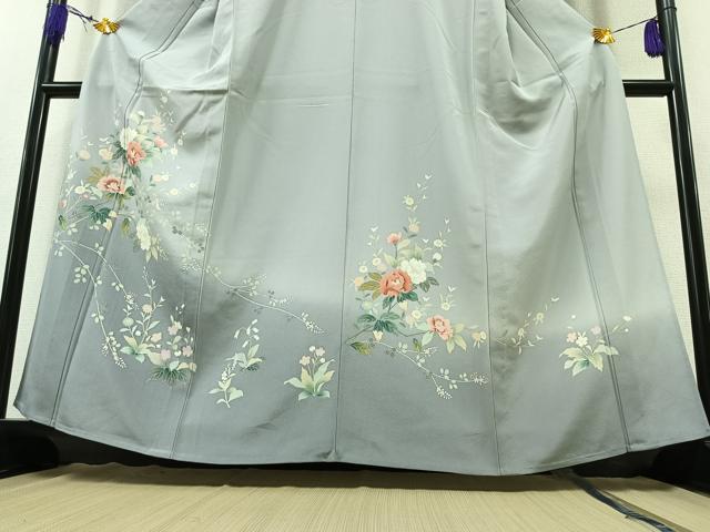 平和屋着物▽訪問着 単衣 友禅 草花文 正絹 逸品 AAAZ3974jh