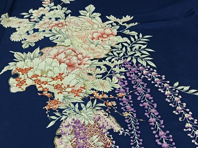 平和屋着物▽訪問着 単衣 雪輪花文 金彩 反端付き 正絹 逸品 未使用 AAAZ3978jh