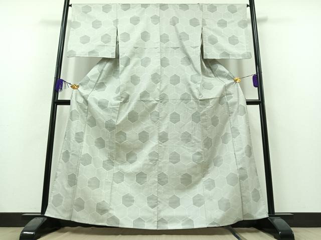 平和屋着物▽お召 単衣 亀甲文様 正絹 逸品 未使用 AAAZ3982jh