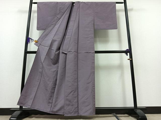 平和屋着物▽結城紬 単衣 色無地 藤色 正絹 逸品 AAAZ3983jh