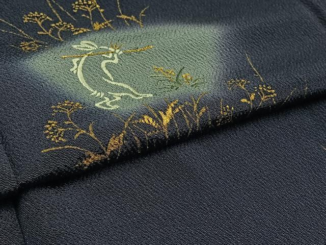 平和屋着物▽訪問着 単衣 刺繍 地紙兎文 暈し染め 金糸 金彩 鬼しぼ縮緬 やまと誂製 正絹 逸品 AAAZ3995jh