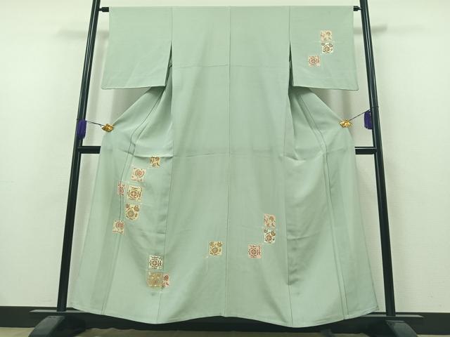 平和屋着物▽訪問着 単衣 格子更紗花文 金彩 正絹 逸品 AAAZ3996jh