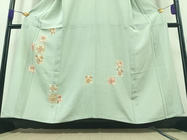 平和屋着物▽訪問着 単衣 格子更紗花文 金彩 正絹 逸品 AAAZ3996jh
