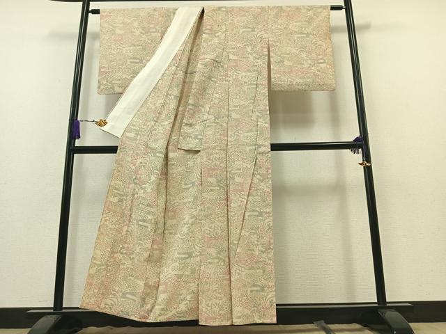 平和屋着物▽本塩沢 単衣 吉祥花文 正絹 逸品 AAAZ3998jh