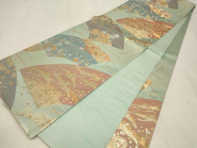 平和屋着物▼六通柄袋帯 地紙飛鶴梅文 金銀糸 正絹 逸品 AAAZ4219wj