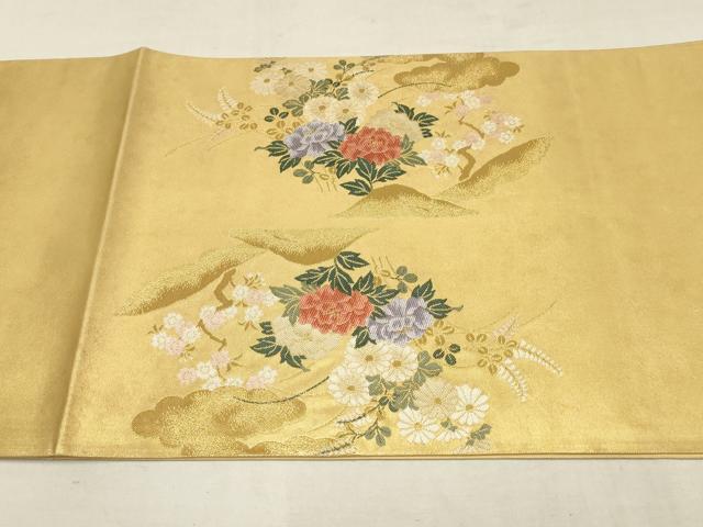 平和屋着物▼太鼓柄袋帯 御所車花鳥文 金糸 正絹 逸品 AAAZ4359wj