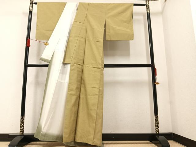 平和屋着物●結城紬 色無地 桑染色 正絹 逸品 AAAZ4557ph