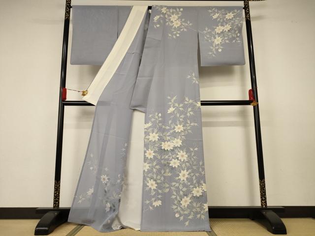 平和屋着物*夏物 訪問着 絽 手描き 草花文 正絹 逸品 AAAZ4641jd