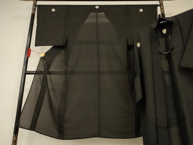 平和屋着物*夏物 男性 黒紋付き 羽織セット 絽 正絹 逸品 AAAZ4720jd
