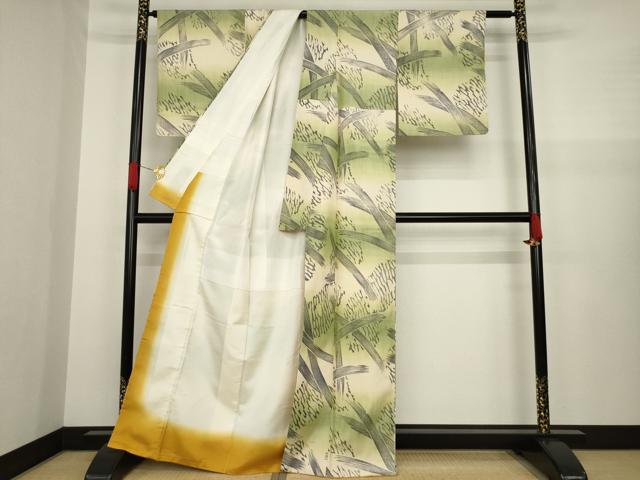 平和屋着物●上質な小紋 紬地 篭目文 木版染め 暈し染め 正絹 逸品 AAAZ4789ck