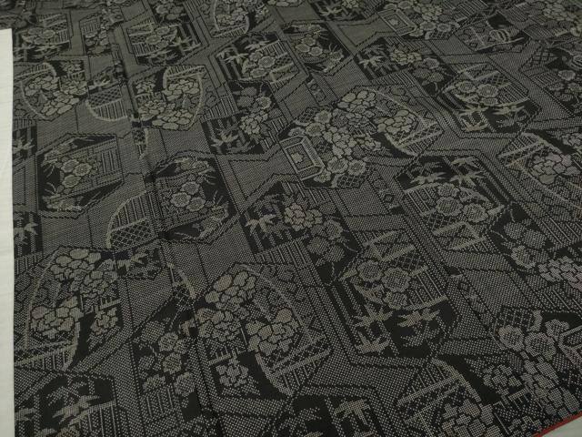 平和屋着物●本場大島紬 一元絣 亀甲花籬文 黒地 正絹 逸品 AAAZ4805ck