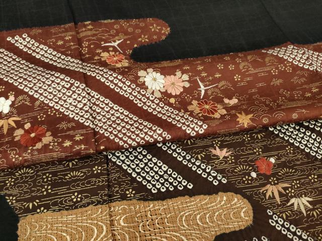 平和屋着物●訪問着 絞り 中国三大刺繍 汕頭刺繍 スワトウ刺繍 エ霞取り吉祥花文 黒地 金彩 正絹 逸品 AAAZ4820ck