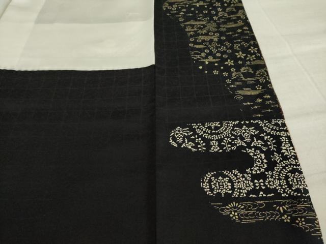 平和屋着物●訪問着 絞り 中国三大刺繍 汕頭刺繍 スワトウ刺繍 エ霞取り吉祥花文 黒地 金彩 正絹 逸品 AAAZ4820ck