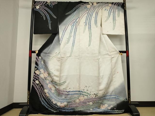 平和屋着物●訪問着 作家物 辻が花 絞り 舞花文 暈し染め 銀通し地 ロング丈 正絹 逸品 AAAZ4830ck