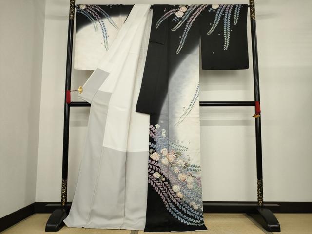 平和屋着物●訪問着 作家物 辻が花 絞り 舞花文 暈し染め 銀通し地 ロング丈 正絹 逸品 AAAZ4830ck