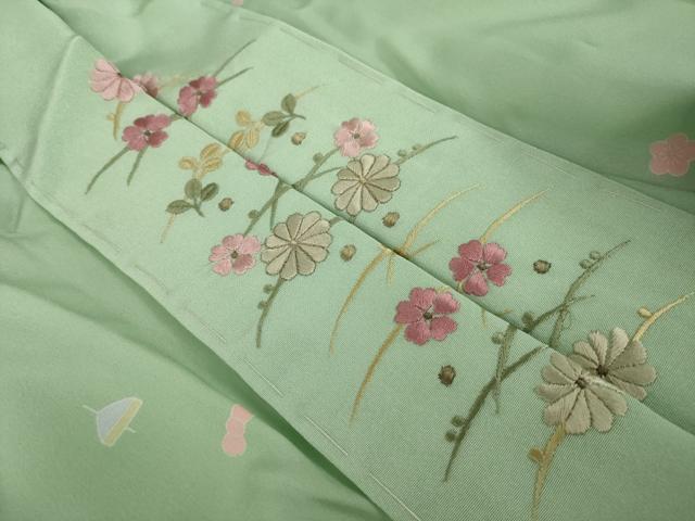 平和屋着物●長襦袢 無双仕立て 瓢箪花文 半衿刺繍 正絹 逸品 未使用 AAAZ4847ck