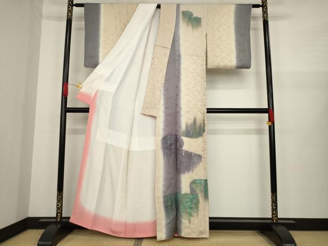 平和屋着物●訪問着 オーロラ 暈し染め 銀彩 正絹 逸品 AAAZ4860ck