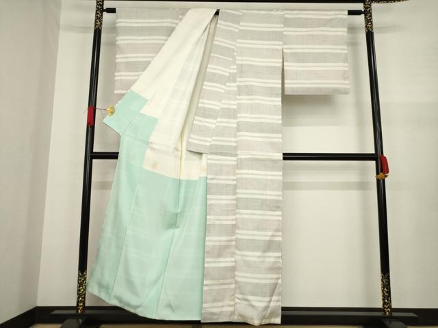 平和屋着物●本場大島紬 白大島 100亀甲 横段文 正絹 逸品 AAAZ4877ck