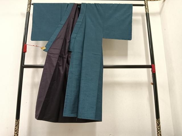 平和屋着物●男性 西陣 山椒織 むすび結城 鉄納戸色 反端付き 正絹 逸品 未使用 AAAZ4881ph