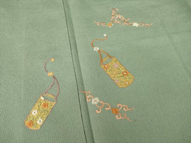 平和屋着物●訪問着 刺繍 花篭文 鬼しぼ縮緬 正絹 逸品 AAAZ4978ck