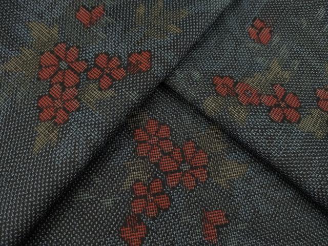 平和屋着物●本場大島紬 カタス7マルキ 草花文 正絹 逸品 AAAZ4979ck