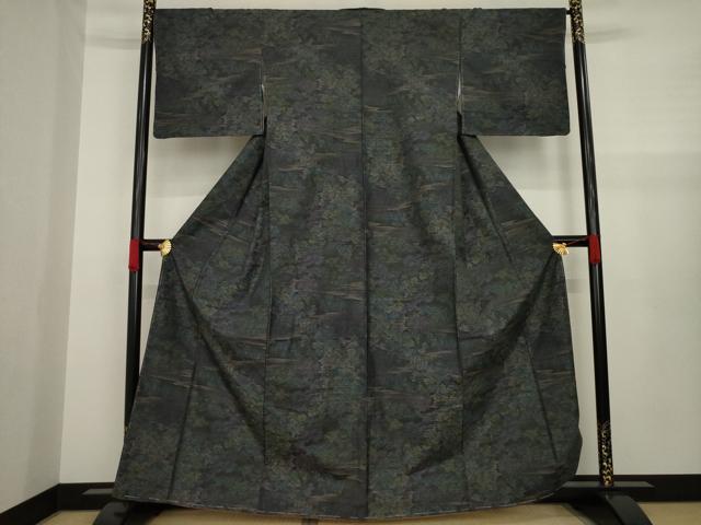 平和屋着物●本場大島紬 カタス9マルキ 風景文 黒地 正絹 逸品 AAAZ5000ck