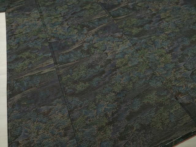 平和屋着物●本場大島紬 カタス9マルキ 風景文 黒地 正絹 逸品 AAAZ5000ck