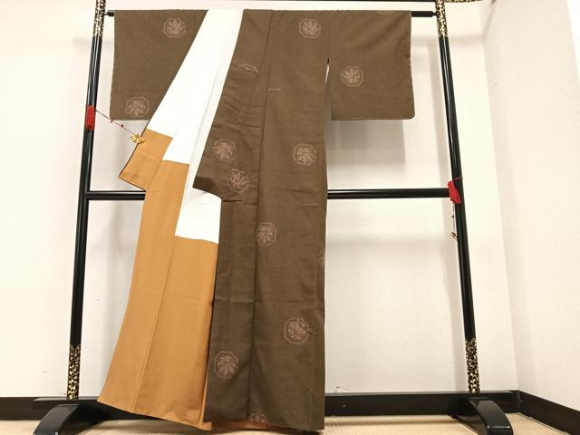 平和屋着物●結城紬 80亀甲 亀甲草花文 正絹 逸品 AAAZ5055ph