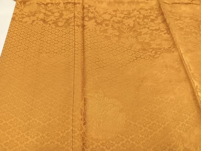 平和屋着物●無地絵羽訪問着 草花文 色無地 杏色 ほていや扱い 正絹 逸品 AAAZ5087ph