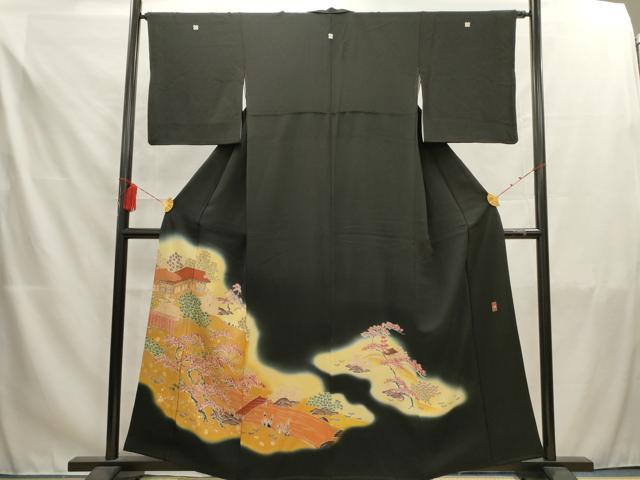 平和屋着物■豪華黒留袖 作家物 風景文 暈し染め 金彩 正絹 逸品 AAAZ5432ma