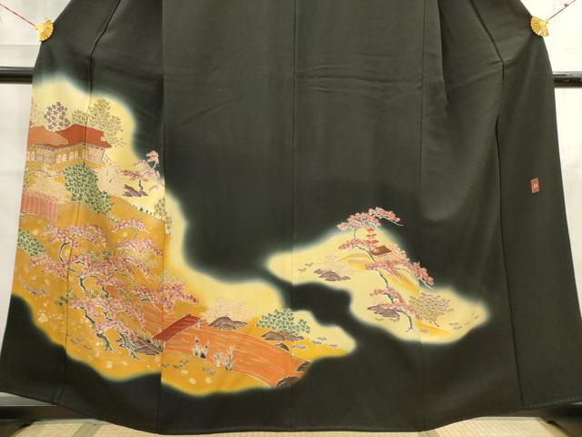 平和屋着物■豪華黒留袖 作家物 風景文 暈し染め 金彩 正絹 逸品 AAAZ5432ma