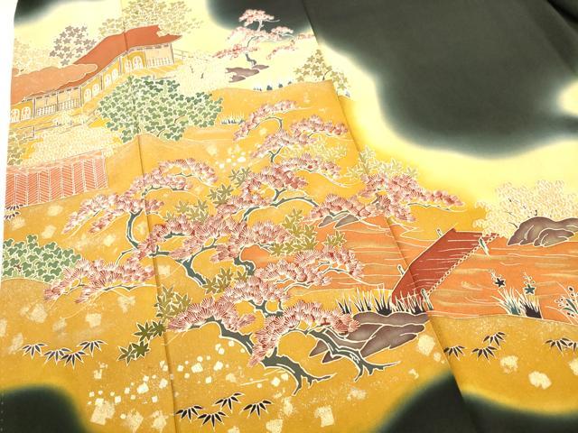 平和屋着物■豪華黒留袖 作家物 風景文 暈し染め 金彩 正絹 逸品 AAAZ5432ma