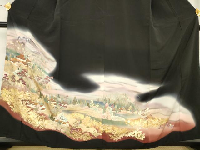 平和屋着物■豪華黒留袖 風景文 暈し染め 金彩 正絹 逸品 AAAZ5588ma