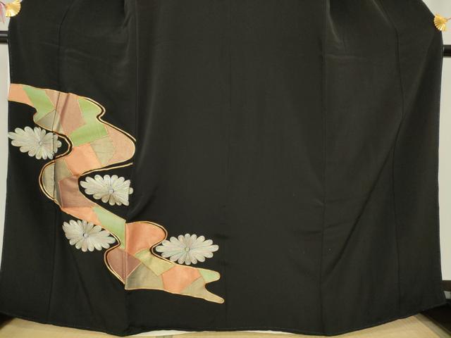 平和屋着物■豪華黒留袖 駒刺繍 流水花文 正絹 逸品 AAAZ5613ma