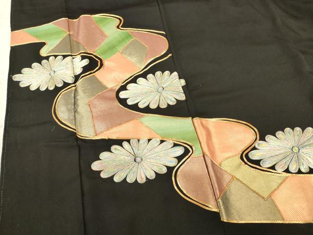 平和屋着物■豪華黒留袖 駒刺繍 流水花文 正絹 逸品 AAAZ5613ma