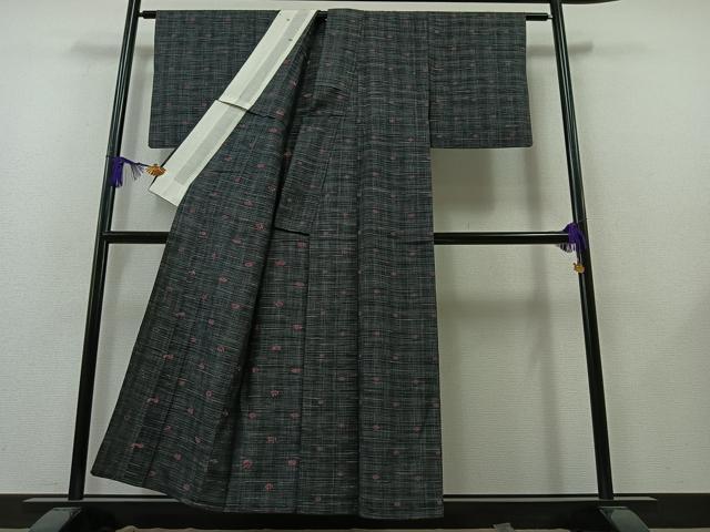 平和屋着物▽上質な紬 単衣 横段文 正絹 逸品 AAAZ5687jh