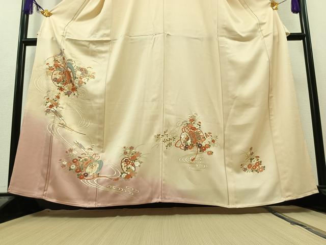平和屋着物▽訪問着 単衣 流水鼓花文 暈し染め 金彩 正絹 逸品 未使用 AAAZ5688jh