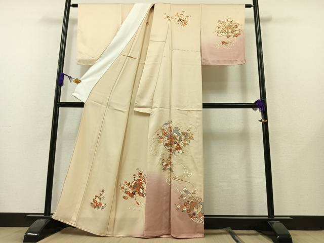 平和屋着物▽訪問着 単衣 流水鼓花文 暈し染め 金彩 正絹 逸品 未使用 AAAZ5688jh
