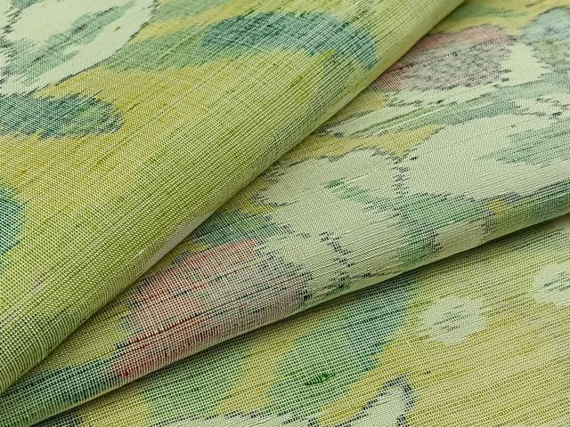 平和屋着物▽上質な紬 単衣 草花文 正絹 逸品 AAAZ5694jh