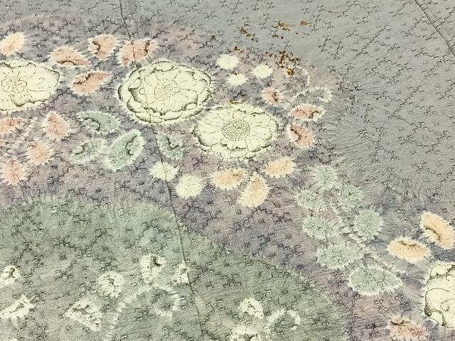 平和屋着物▽訪問着 単衣 紬地 花織 絞り 辻が花 正絹 逸品 AAAZ5698jh