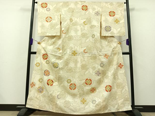 平和屋着物▽訪問着 単衣 駒刺繍 七宝花文 金糸 正絹 逸品 AAAZ5709jh