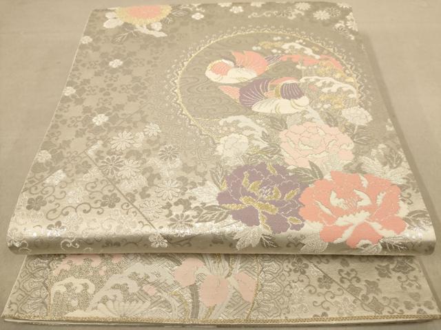 平和屋着物◎六通柄袋帯 九百新花鳥錦 金銀糸 正絹 逸品 AAAZ5729dt