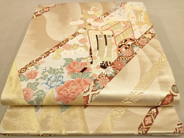 平和屋着物◎六通柄袋帯 駒刺繍 慶長御所絵巻 金糸 正絹 逸品 AAAZ5815dt